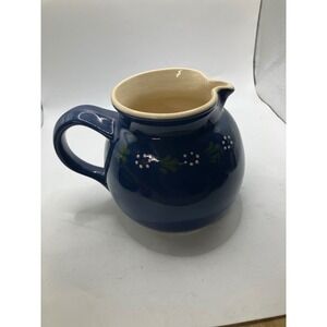 Blue Ceramic Pitcher Creamer Jug Cottagecore Farmhouse Floral‎ Accent Decorative
